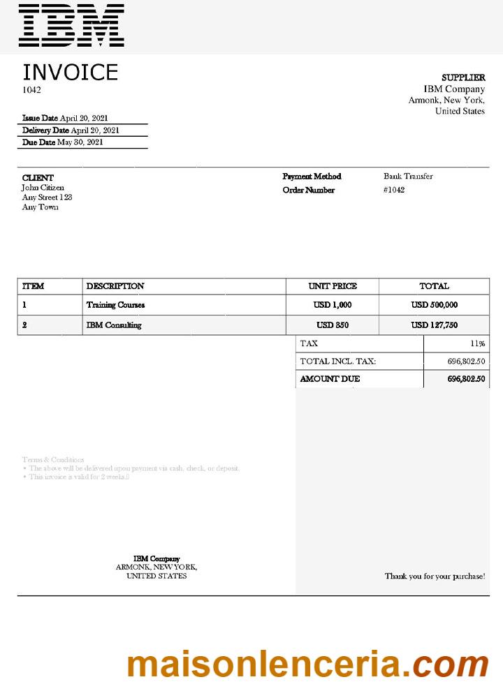 USA IBM invoice template